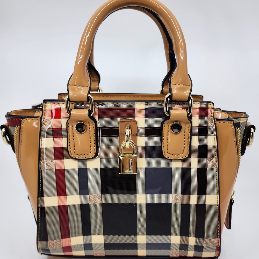 Patent Leather Plaid Handbag